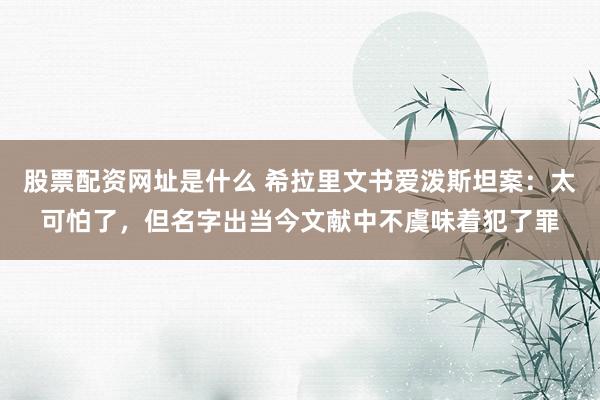 股票配资网址是什么 希拉里文书爱泼斯坦案：太可怕了，但名字出当今文献中不虞味着犯了罪