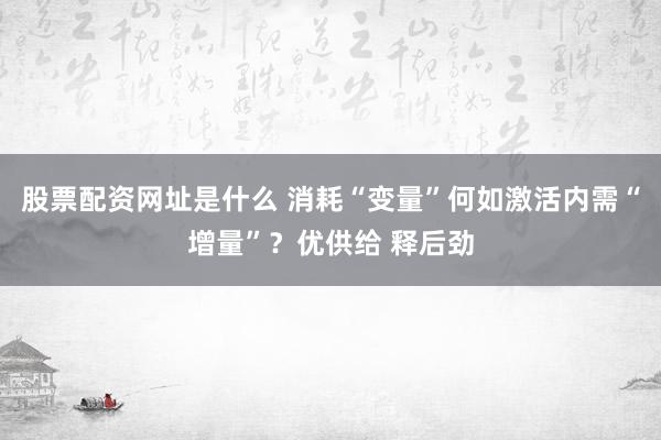 股票配资网址是什么 消耗“变量”何如激活内需“增量”？优供给 释后劲