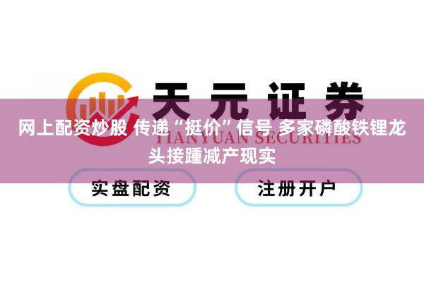 网上配资炒股 传递“挺价”信号 多家磷酸铁锂龙头接踵减产现实